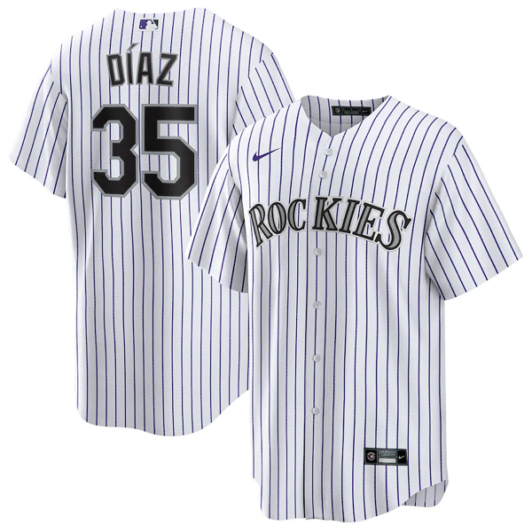 Men's Colorado Rockies #35 Elias Díaz White Cool Base Stitched Baseball Jersey